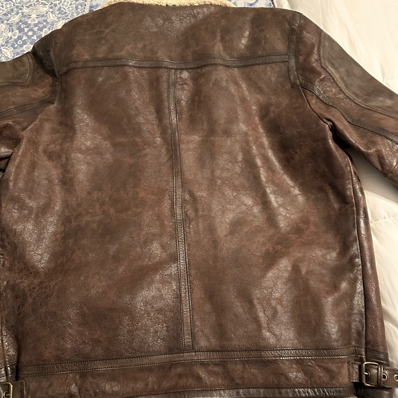 LUCKY BRAND Men's Leather Aviator Jacket With Faux Shearling Collar - Picture 11 of 15